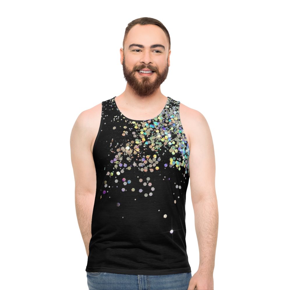 Holographic sparkle unisex black tank top