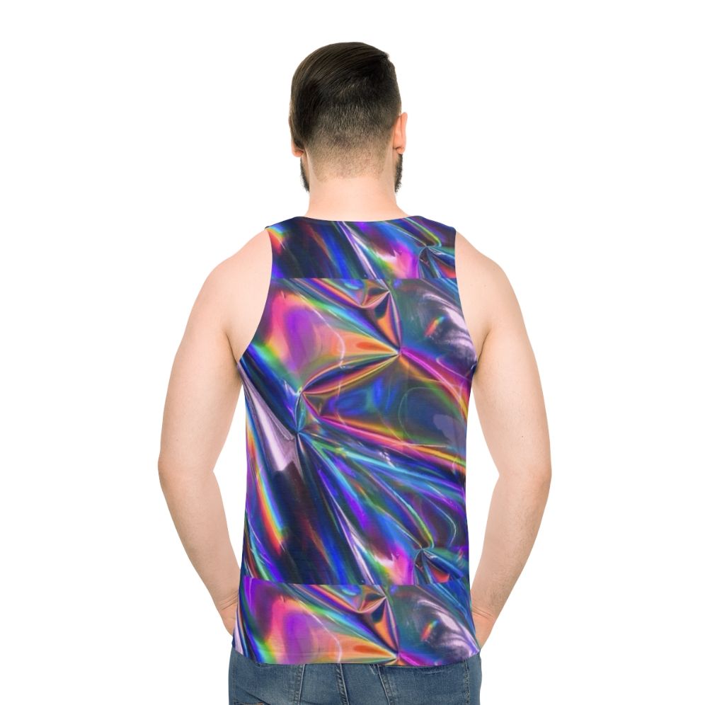 Holographic unisex tank top with iridescent, color-shifting material