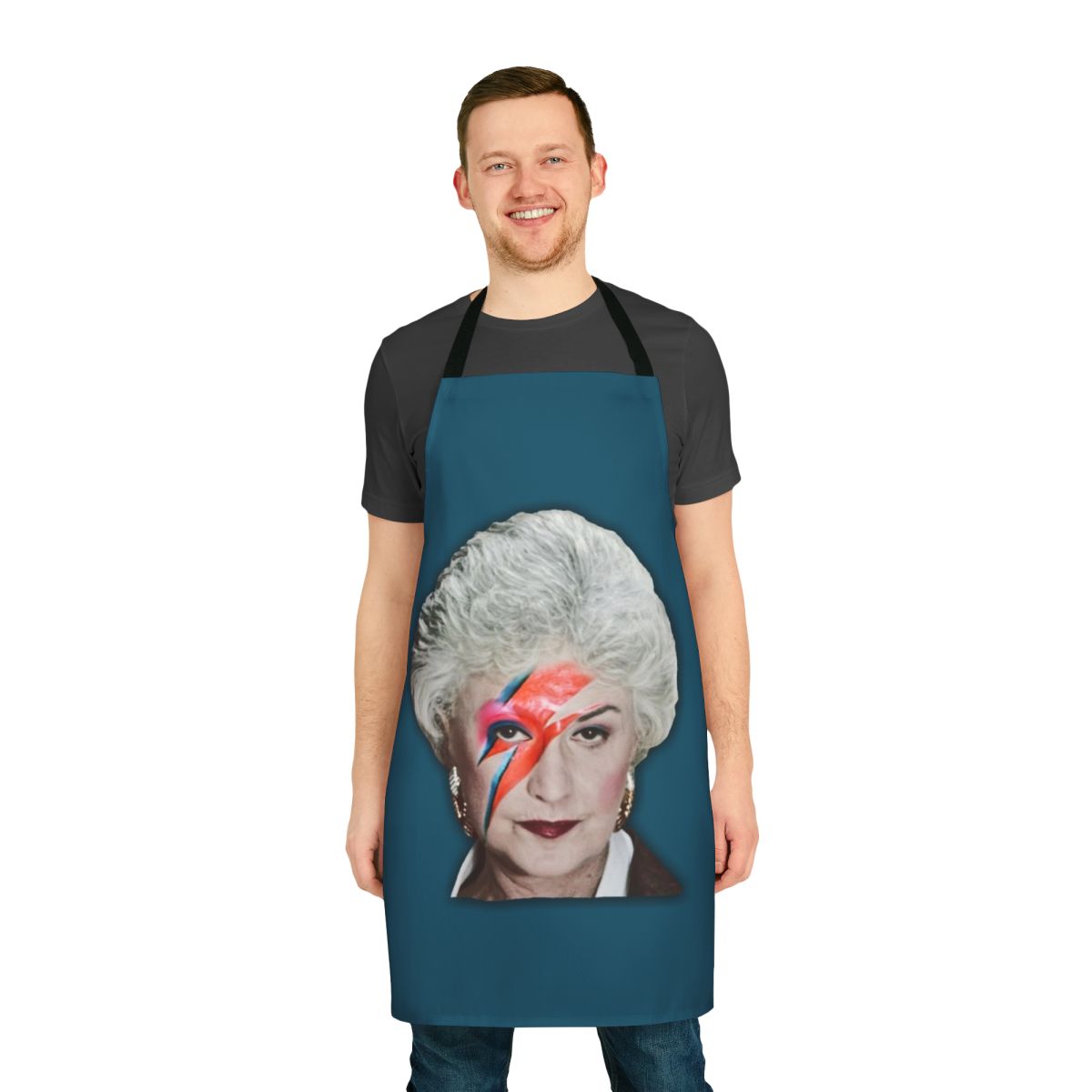 Colorful apron featuring a pop art-style illustration of Dorothy Zbornak from The Golden Girls