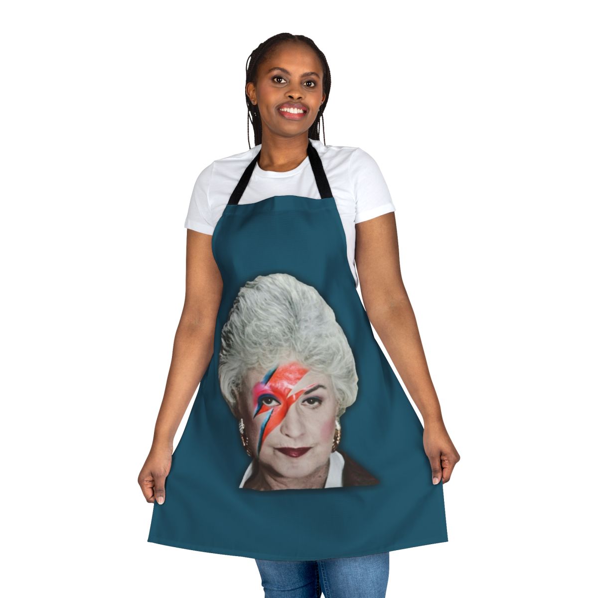Colorful apron featuring a pop art-style illustration of Dorothy Zbornak from The Golden Girls