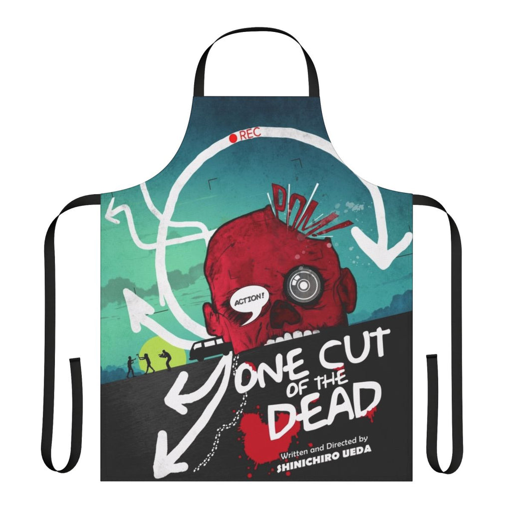 Alternative movie-inspired apron featuring a design homage to the film "One Cut of the Dead"
