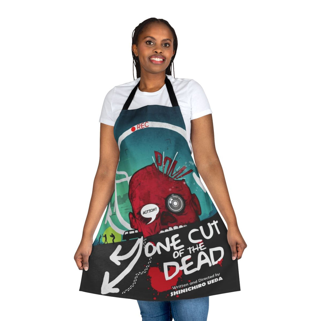 Alternative movie-inspired apron featuring a design homage to the film "One Cut of the Dead"