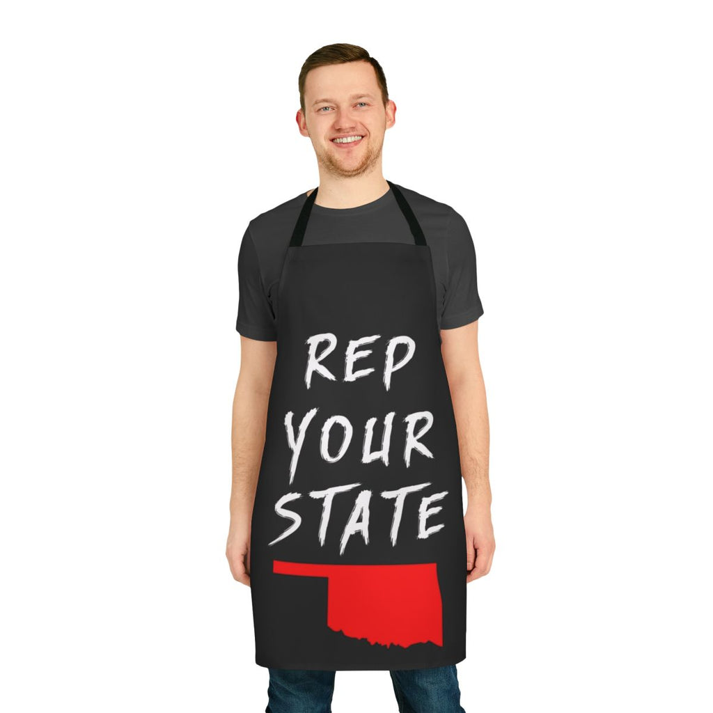 Homemade Oklahoma state pride apron with Oklahoma flag design