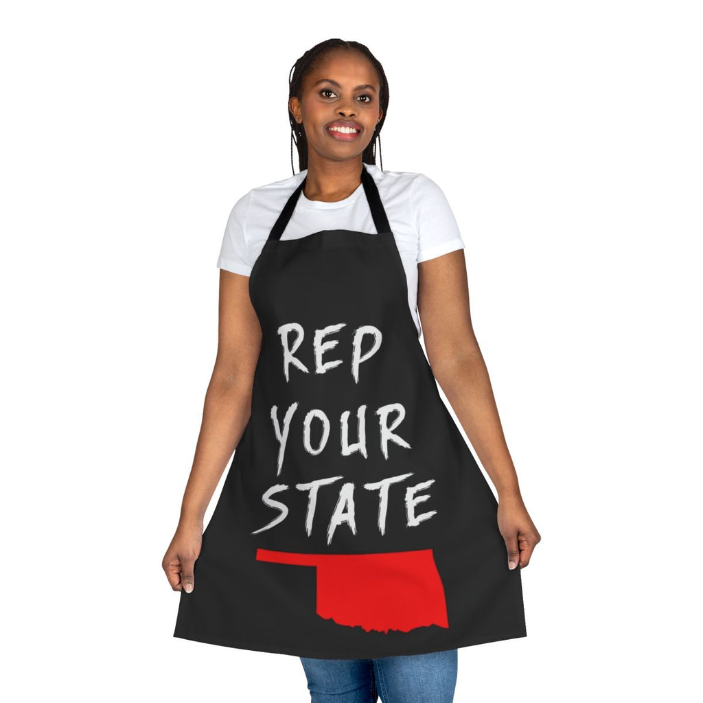 Homemade Oklahoma state pride apron with Oklahoma flag design