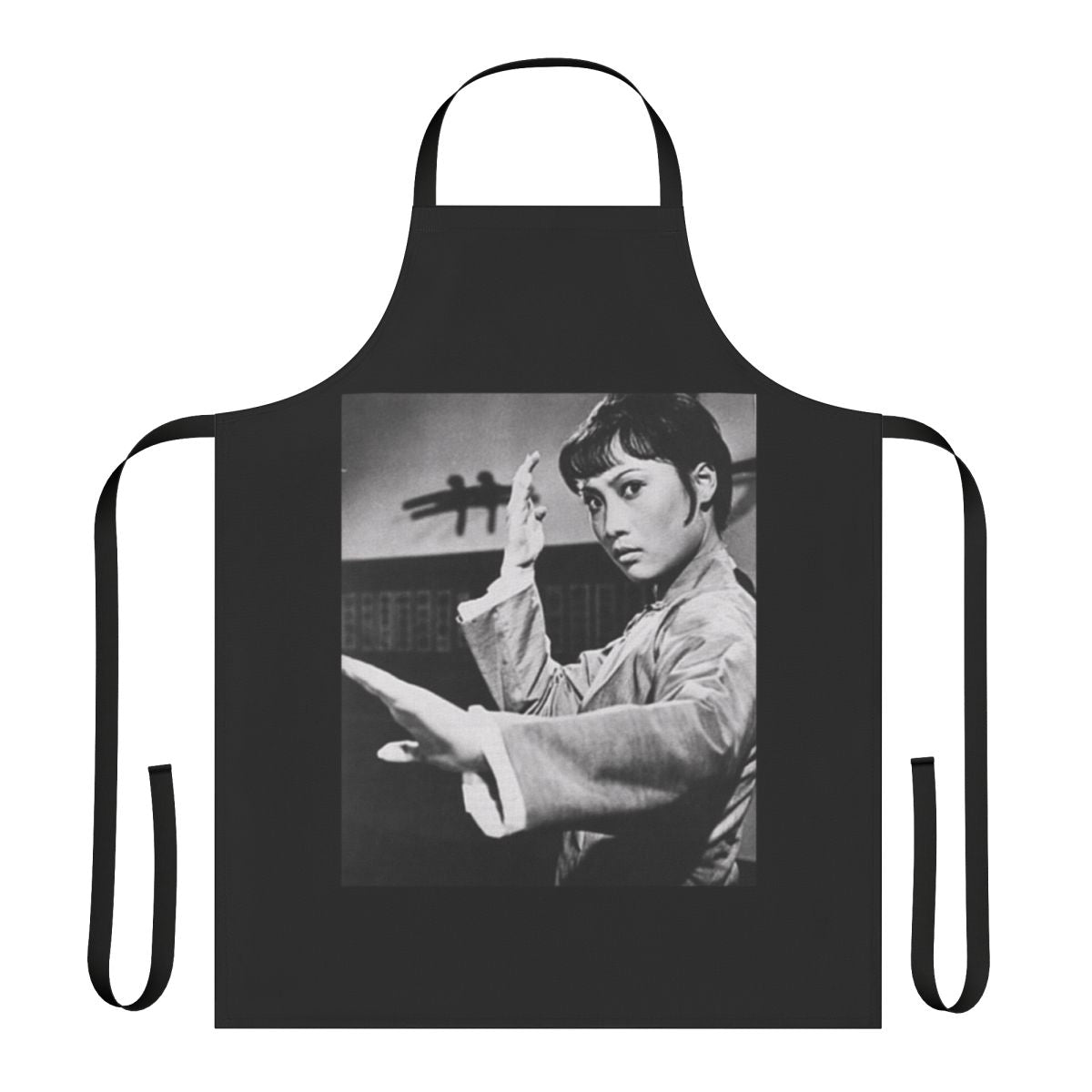 Vibrant apron featuring iconic Hong Kong movie star Angela Mao in a martial arts pose