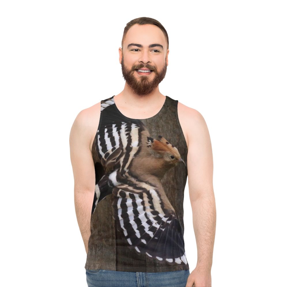 Hoopoe bird in flight on a unisex tank top