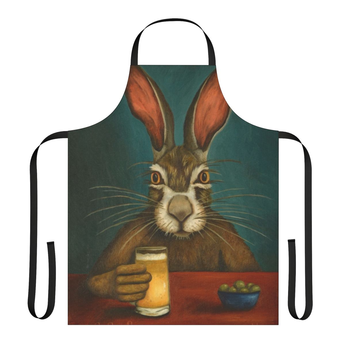 Stylish bunny-themed apron with hops and other playful designs