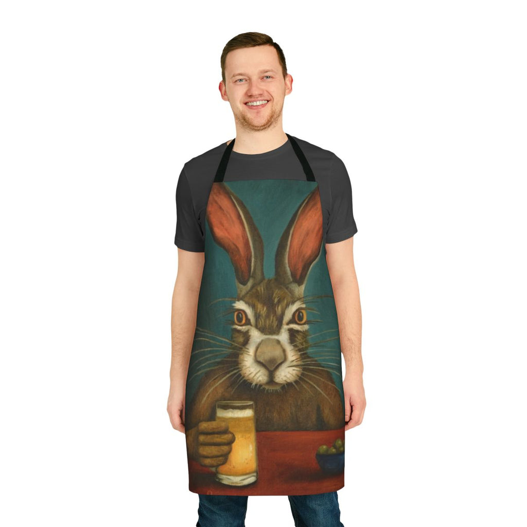 Stylish bunny-themed apron with hops and other playful designs