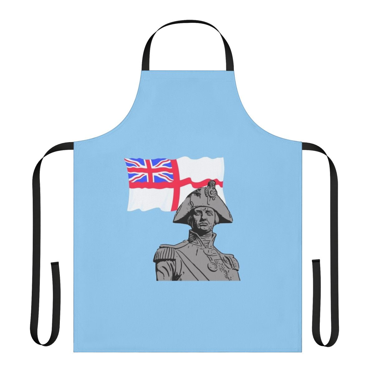 Horatio Nelson inspired navy apron featuring the iconic white ensign and HMS Victory