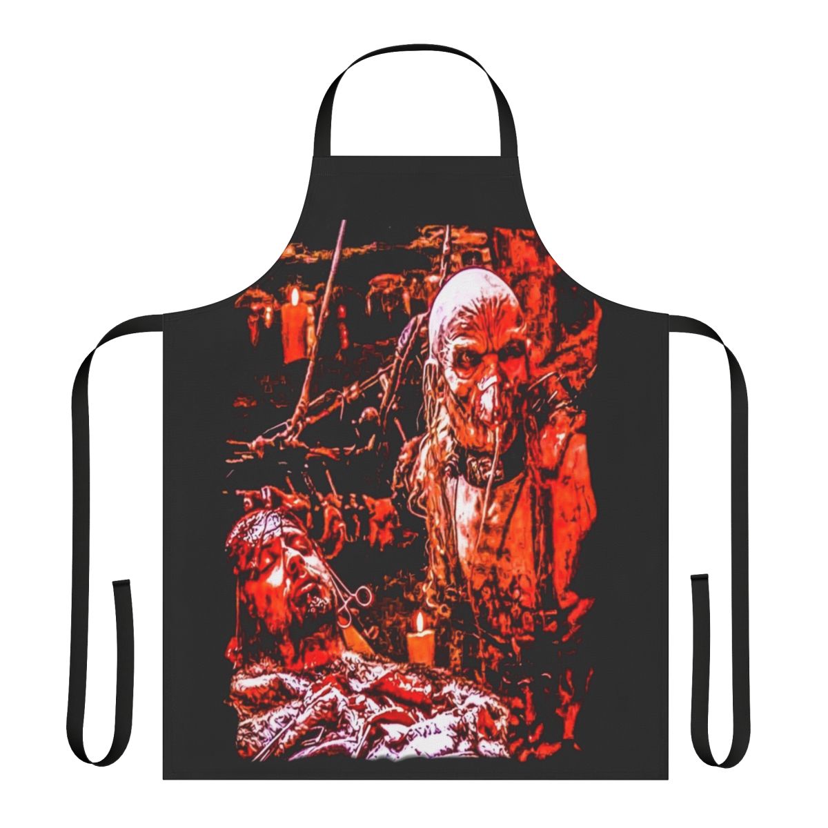 Horror-themed apron featuring the iconic Dr. Satan from 90s cult classic horror movies