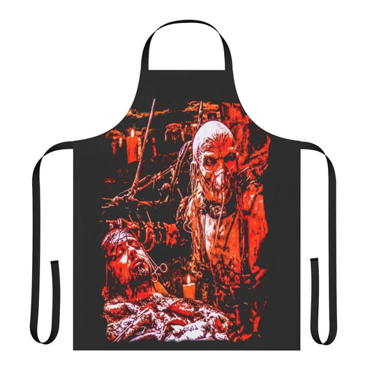 Horror-themed apron featuring the iconic Dr. Satan from 90s cult classic horror movies