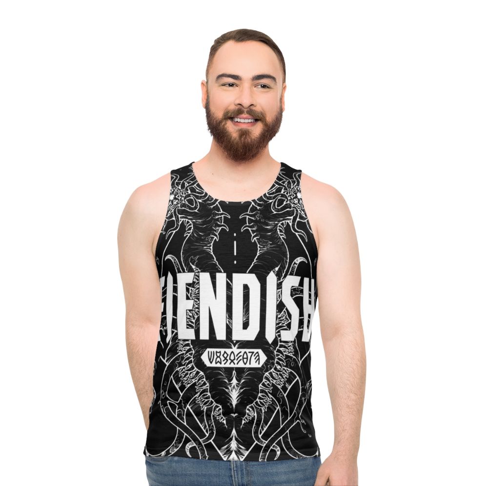 Fiendish Urgastij Geometric Horror Monster Black and White Tank Top