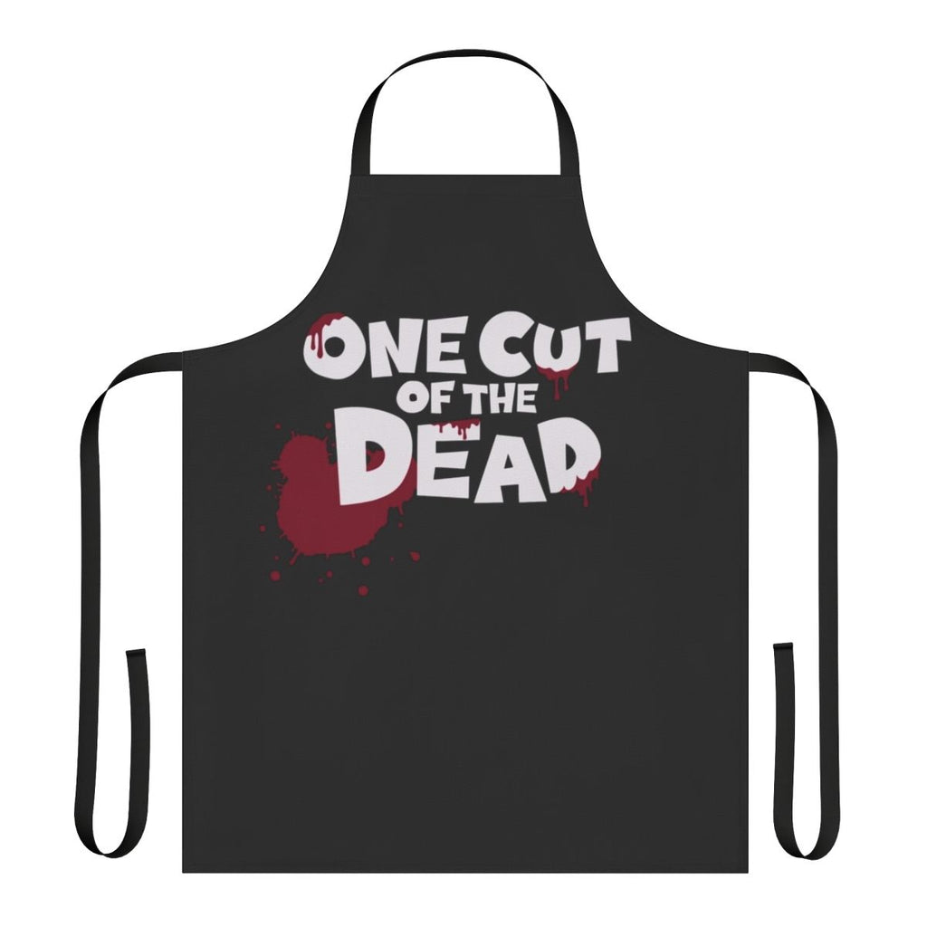Horror comedy-themed kitchen apron featuring zombie and bloody design, inspired by the movie One Cut of the Dead