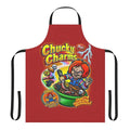 A horror-themed apron with a Chucky-inspired design, featuring the iconic "Chucky Charms" cereal box graphic.