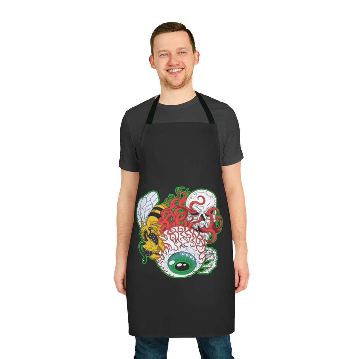 A striking apron featuring the iconic Eye of Cthulhu from the popular game Terraria.