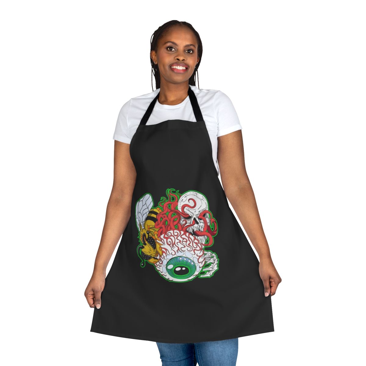 A striking apron featuring the iconic Eye of Cthulhu from the popular game Terraria.