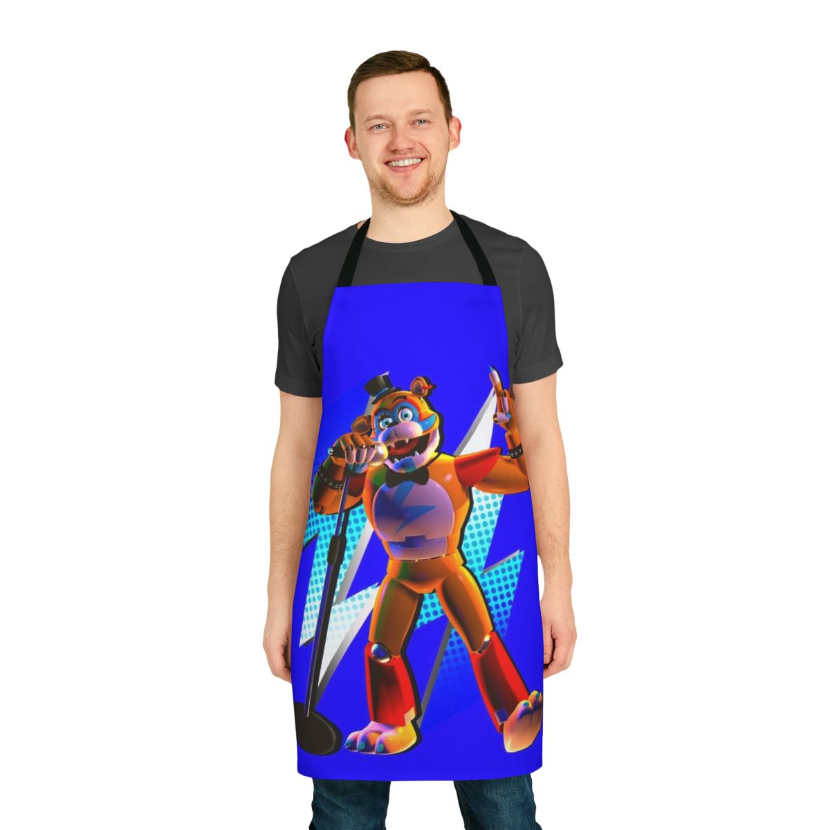 Stylized image of Glamrock Freddy from Five Nights at Freddy's Security Breach on an apron