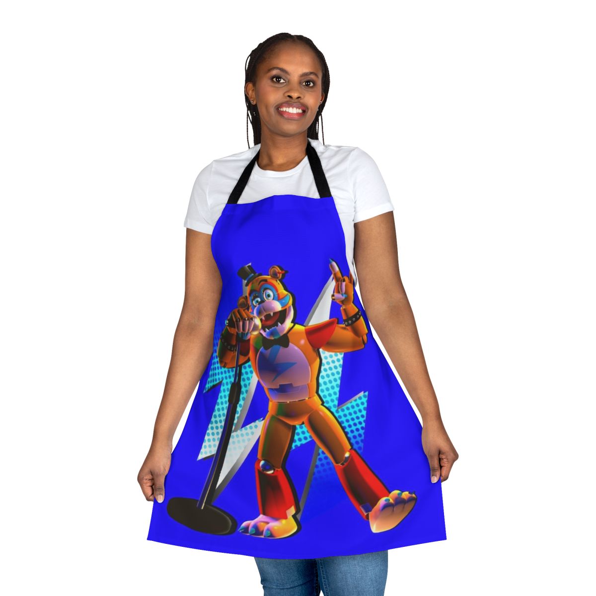 Stylized image of Glamrock Freddy from Five Nights at Freddy's Security Breach on an apron