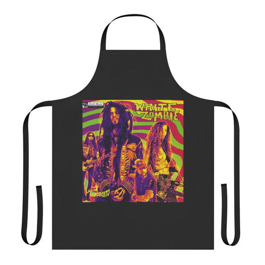 White apron with a horror movie-inspired zombie clown design