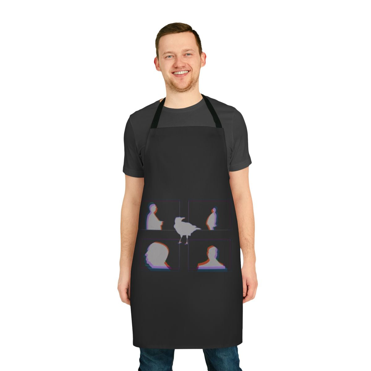 Crow-themed apron inspired by the iconic horror filmmaker Alfred Hitchcock