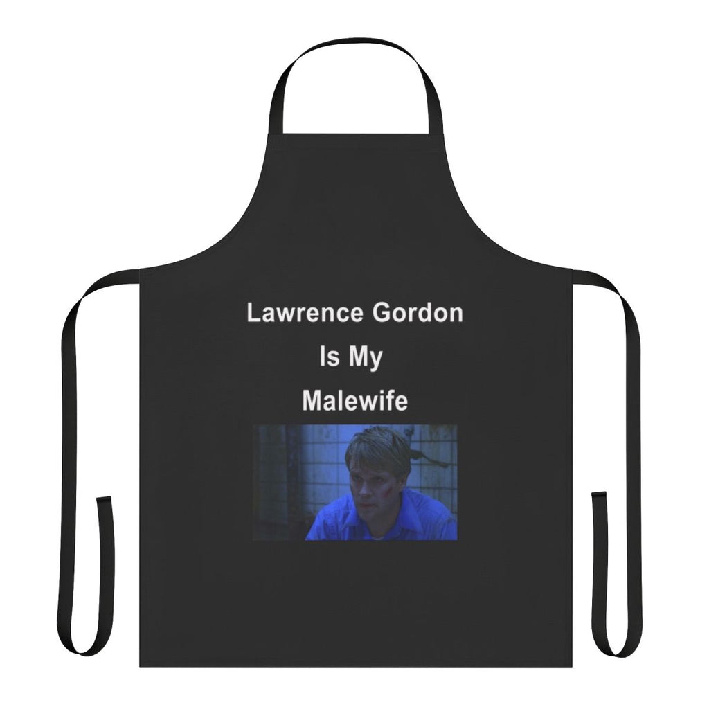 Horror-themed cooking apron featuring the character Lawrence Gordon from the Saw movie franchise.