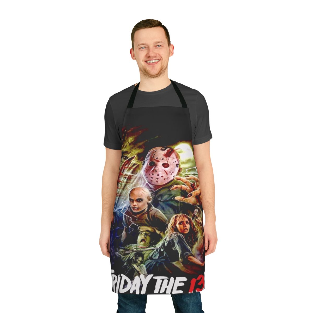 Horror movie-themed kitchen apron with Jason Voorhees design