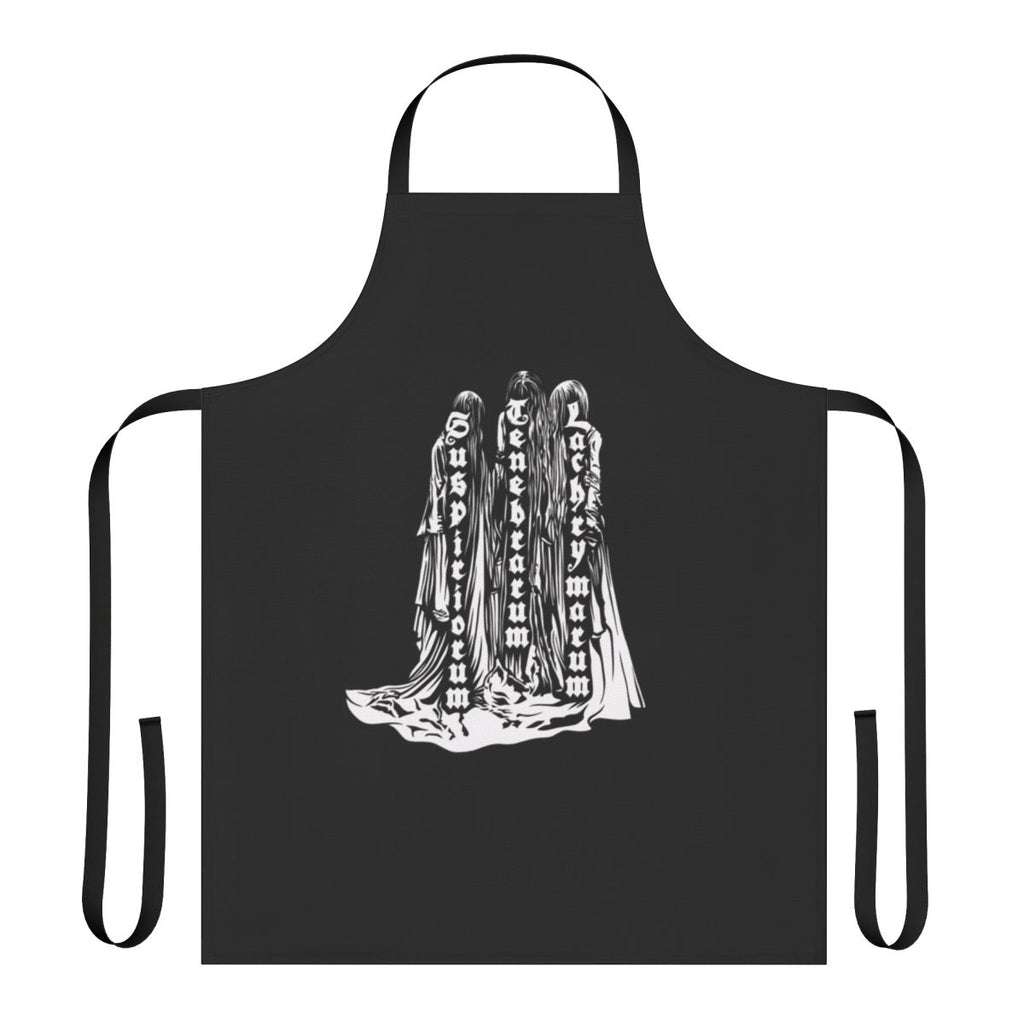 White apron with horror and suspense design inspired by the film Suspiria
