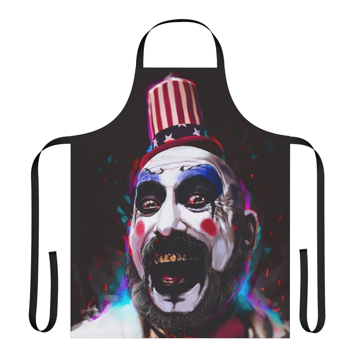 Captain Spaulding inspired apron with a horror movie theme