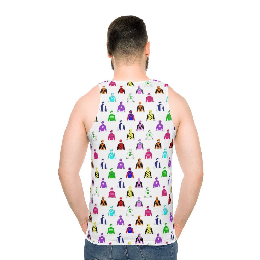 Unisex tank top featuring the vibrant colors of jockey silks