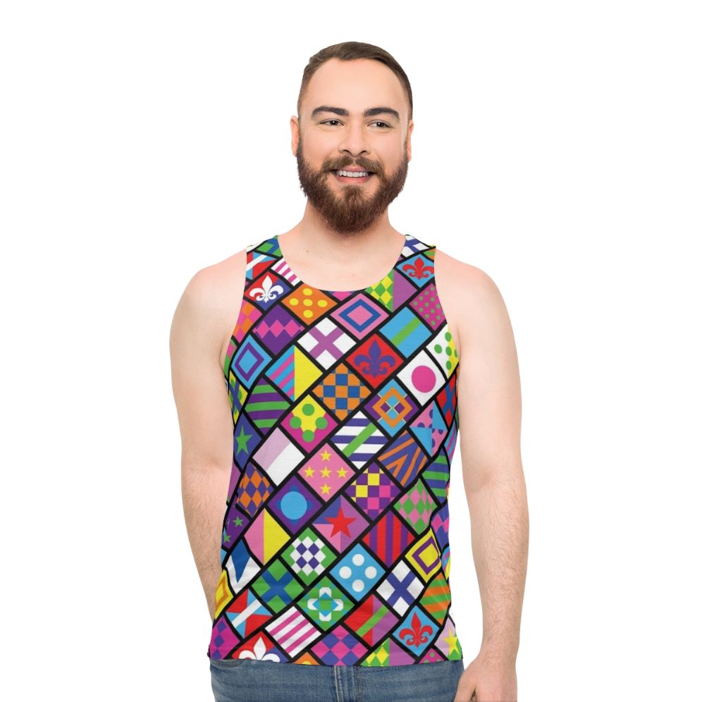 Colorful horse racing unisex tank top with jockey silks design