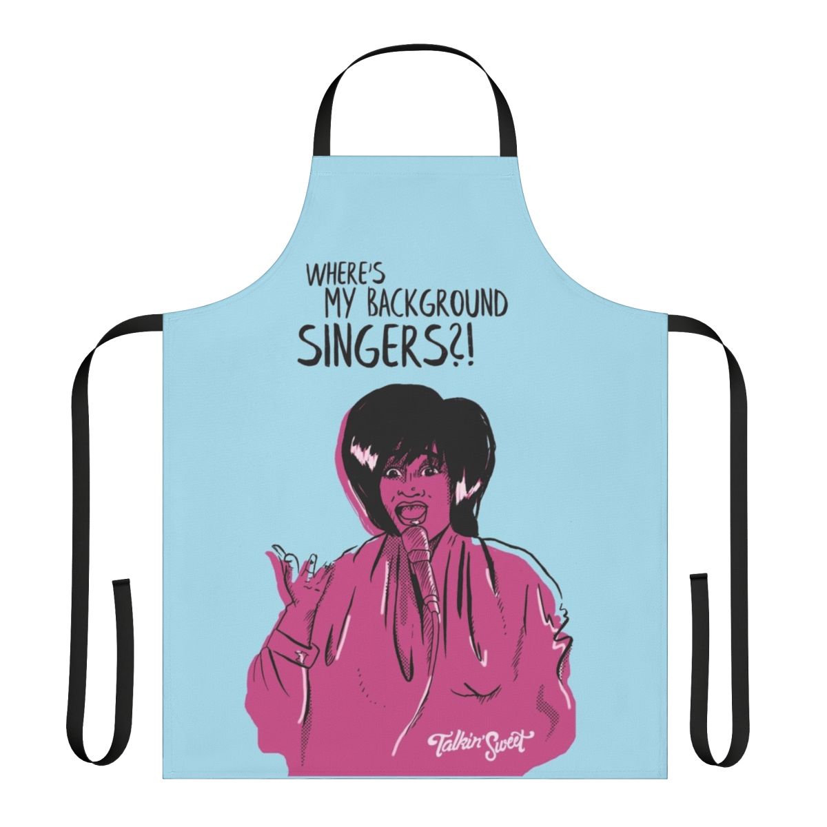 Hot pink apron with pop art inspired Patti Labelle design