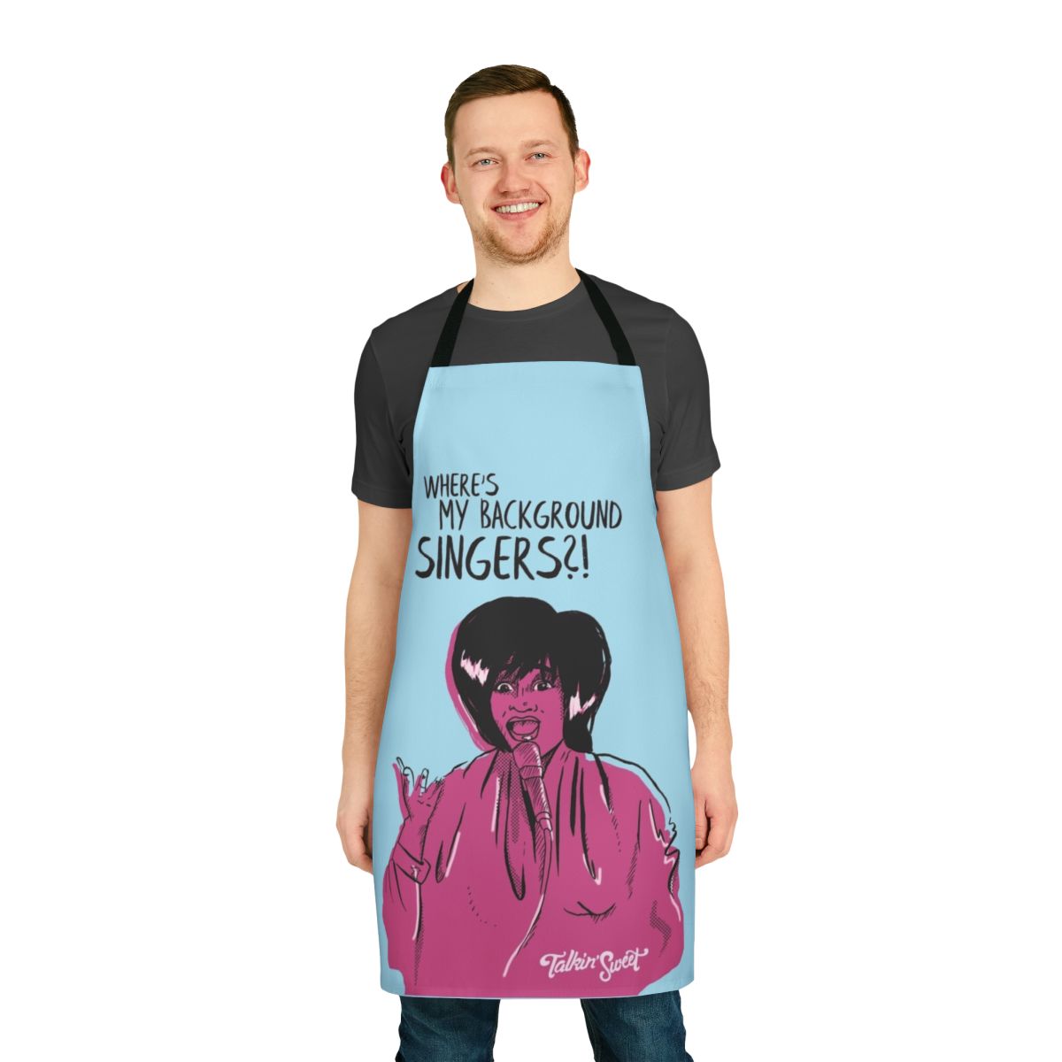 Hot pink apron with pop art inspired Patti Labelle design