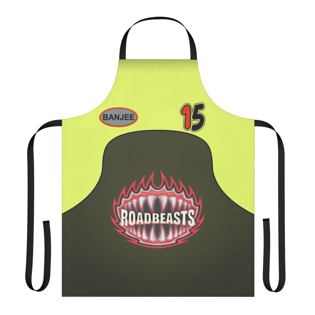Hot Wheels-themed apron with Banjee Castillo World Race outfit design
