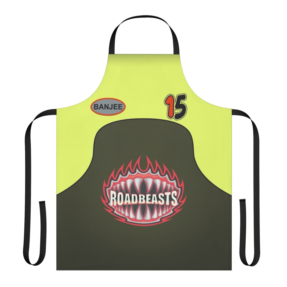 Hot Wheels-themed apron with Banjee Castillo World Race outfit design