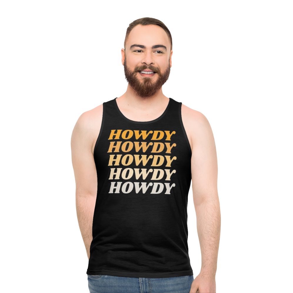 Howdy unisex tank top with western and cowboy design