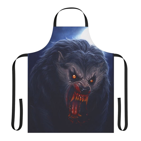 Howling horror werewolf creature on a black apron