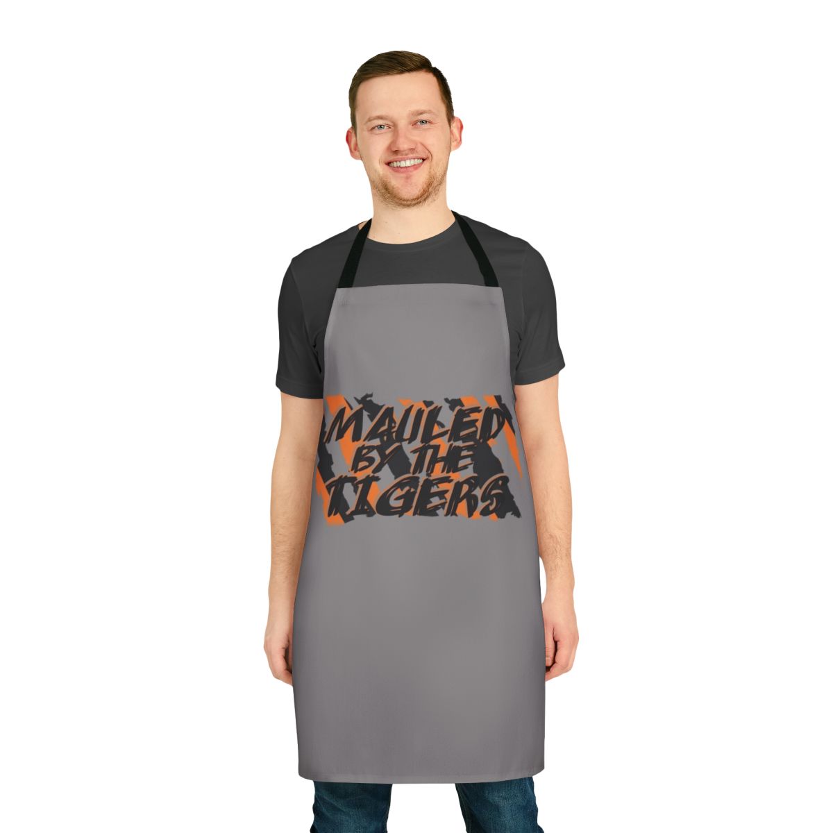 A black and amber cooking apron featuring the Hull City Tigers football club logo and colors.