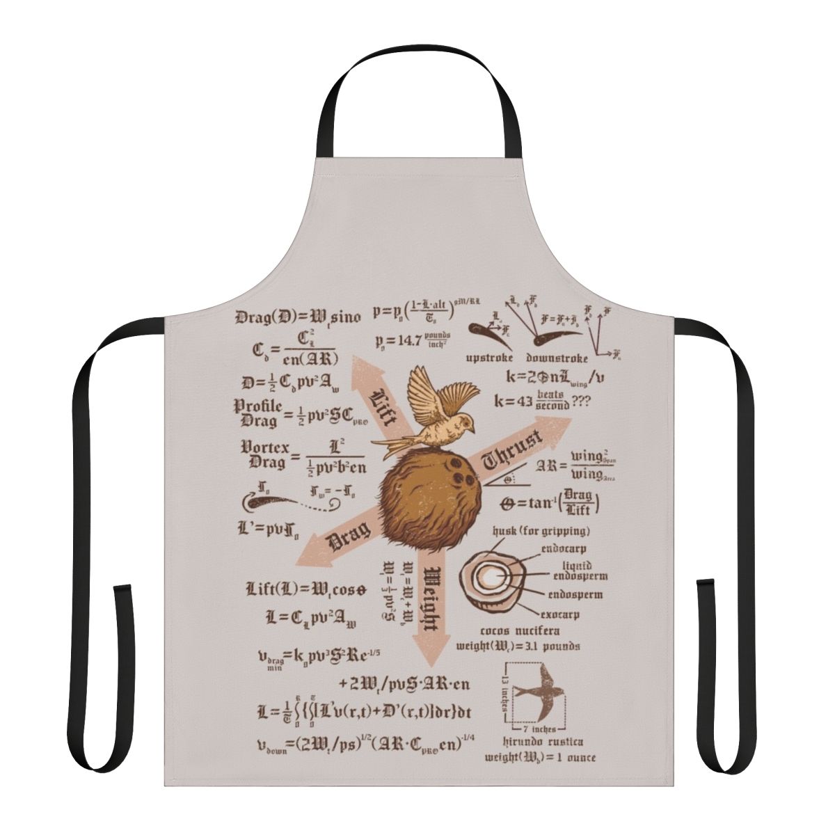 Apron featuring a Monty Python-inspired design and weight ratio calculations