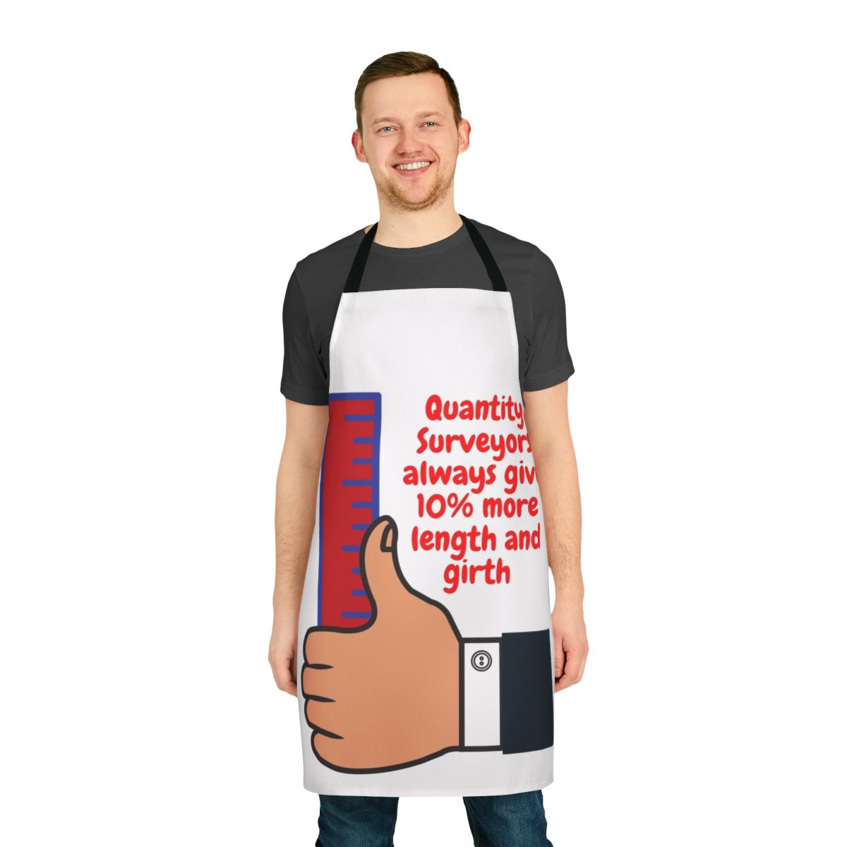 Quantity surveyor apron with a funny design, ideal for construction professionals