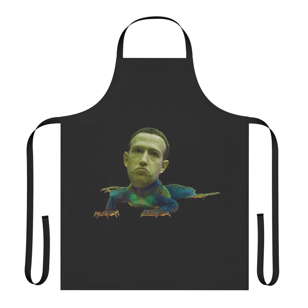 Apron with a humorous "Mark Zuckerberg is a Lizard" design, perfect for tech enthusiasts and barbecue lovers.