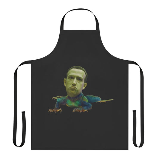 Apron with a humorous "Mark Zuckerberg is a Lizard" design, perfect for tech enthusiasts and barbecue lovers.