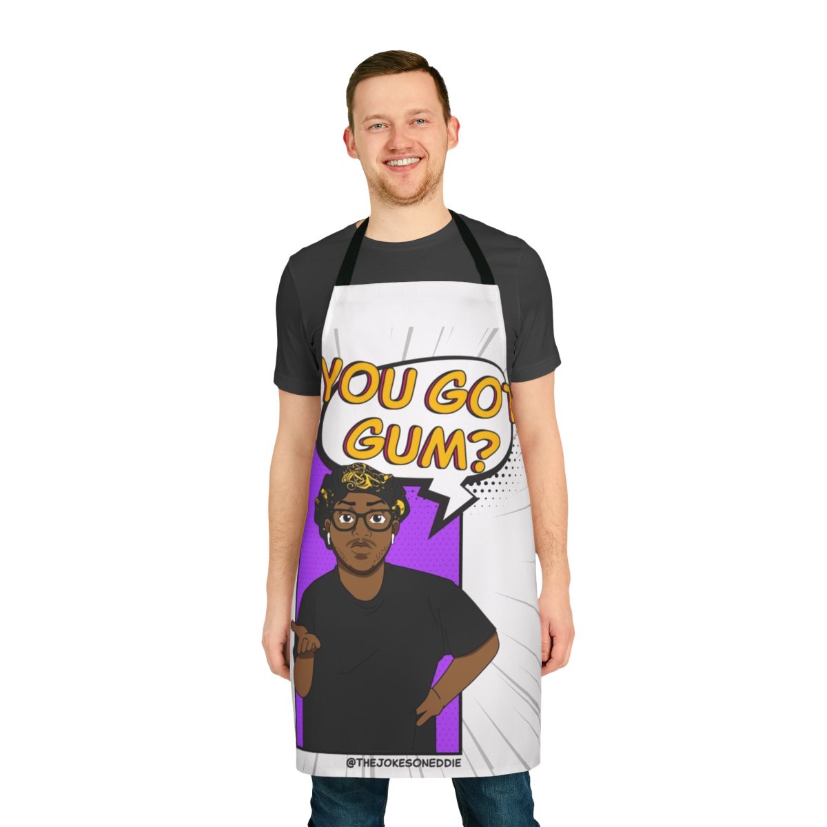 Funny apron with "You Got Gum" joke design