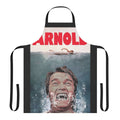 Photo of an apron featuring a parody design with Arnold Schwarzenegger and a shark