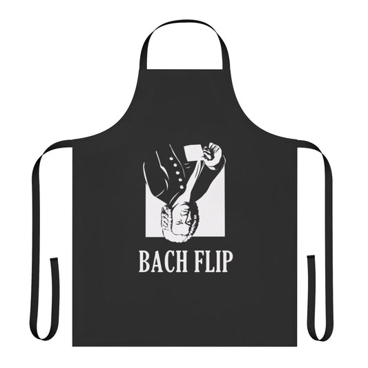 A creative apron design featuring a pun about the famous composer Johann Sebastian Bach.
