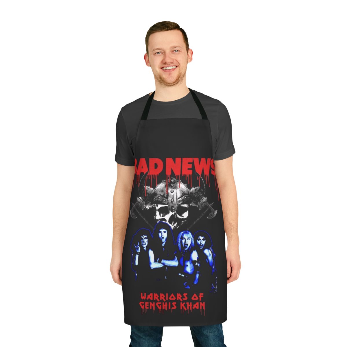 Funny 'Bad News' themed apron with heavy metal music parody design