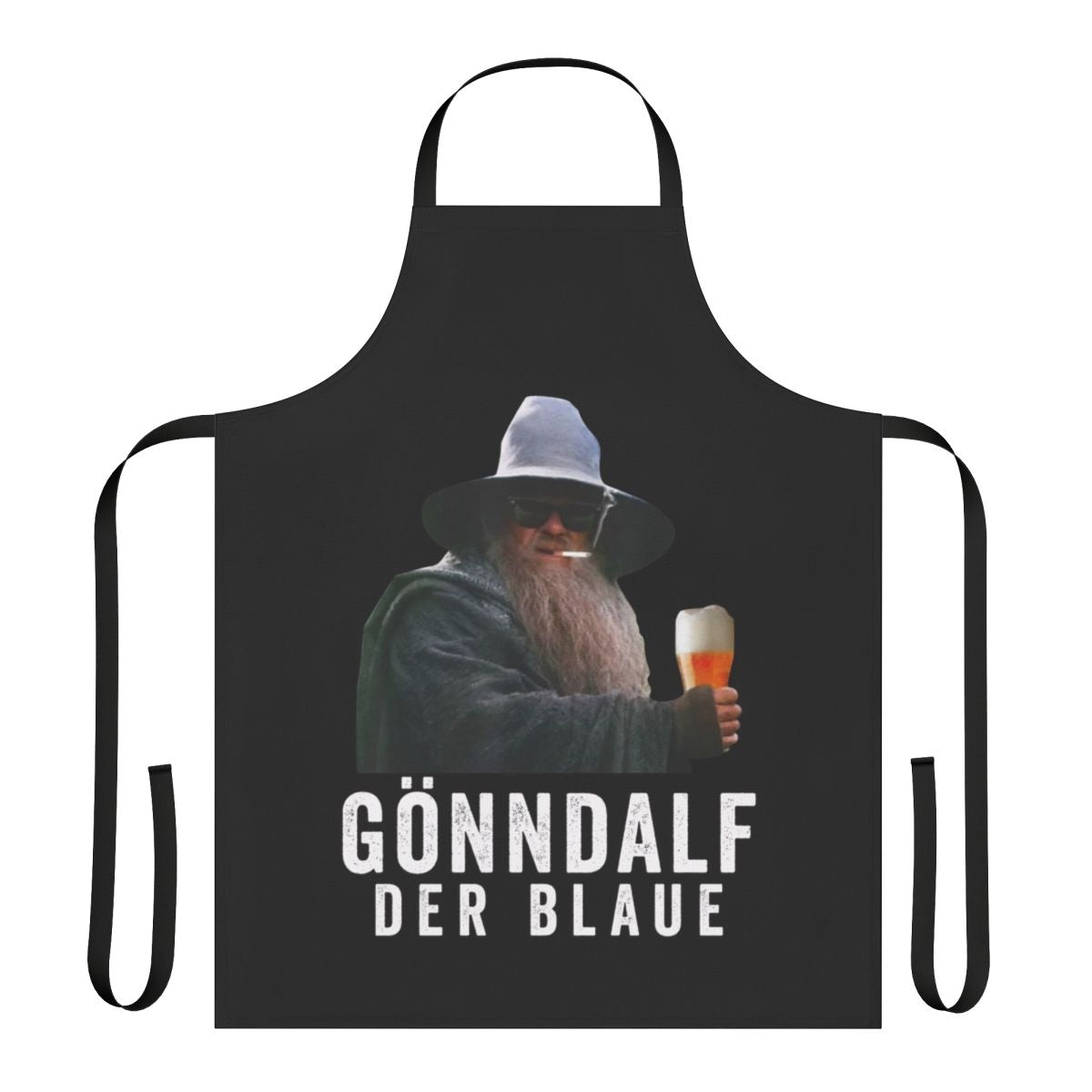 Apron with a humorous beer drinker design, featuring the text "G Nndalf The Blue Beer Drinker Drink Beer"