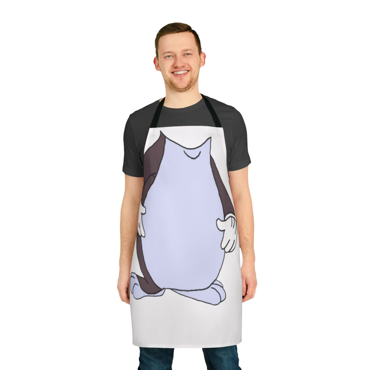 A black and white apron featuring the popular "Big Chungus" meme character.