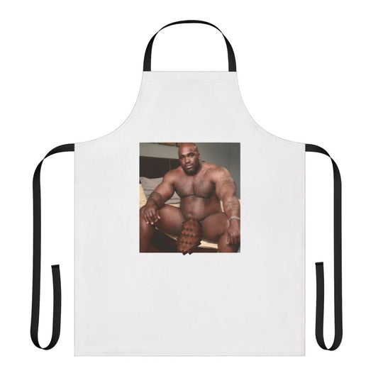 Black guy meme printed on a high-quality apron with a wood grain design