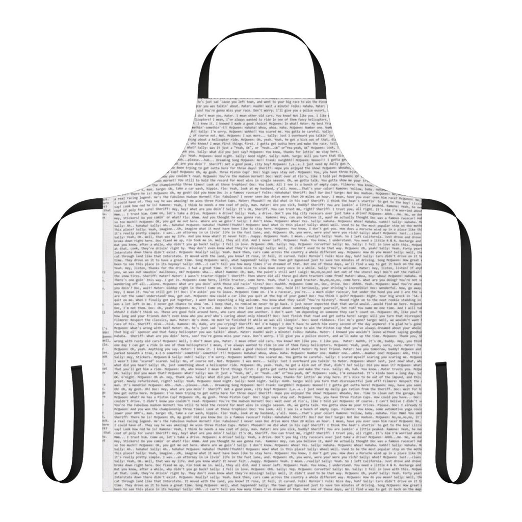 Apron featuring a cars movie script, meme, and text design