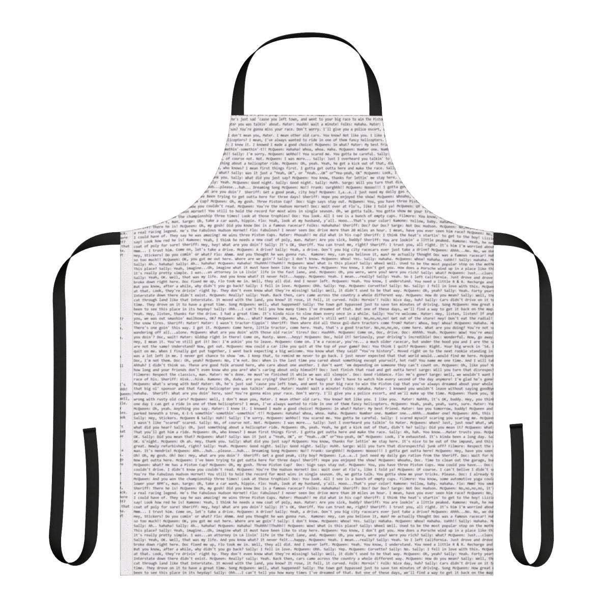 Apron featuring a cars movie script, meme, and text design